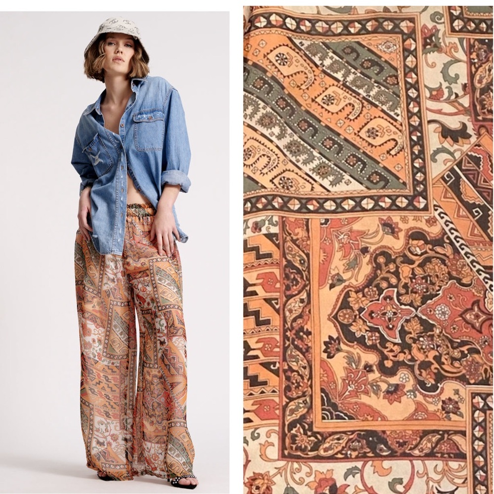 One Teaspoon Bazaar Paisley Tribal Patch Palazzo Chiffon Pants Woman M